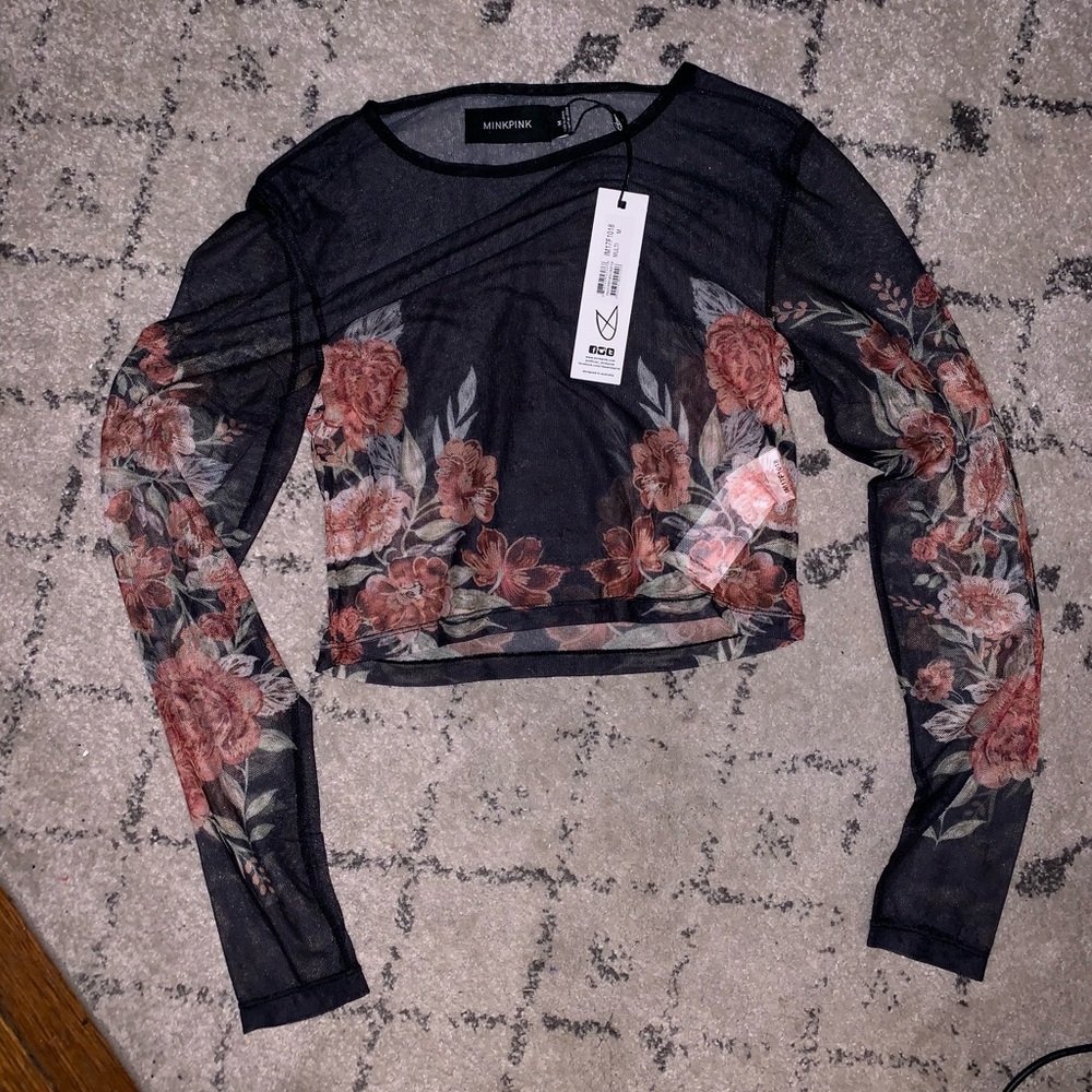NWT Mink pink Mesh Floral Crop Top - Picture 2 of 6